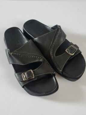 Timberland Black Leather Slide Sandals with Buckle Women's Size 10M
